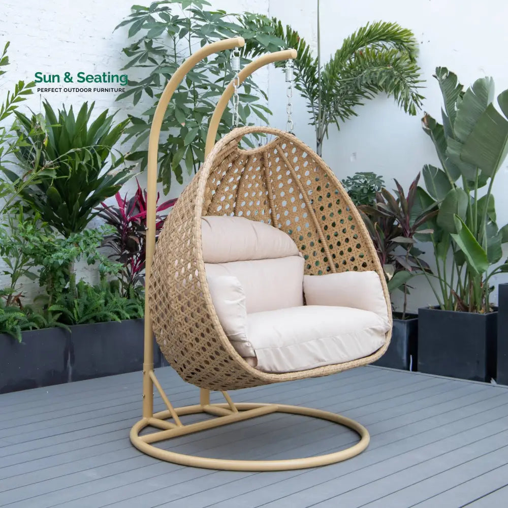 Scutari Double Seater Hanging Swing With Stand For Balcony Garden Swing (Honey) Beige Swings