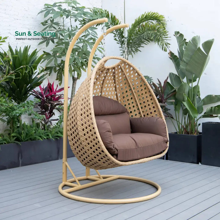 Scutari Double Seater Hanging Swing With Stand For Balcony Garden Swing (Honey) Brown Swings