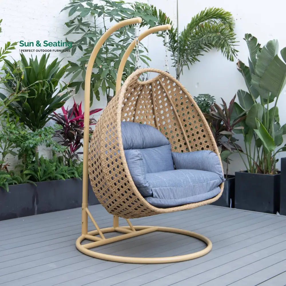 Scutari Double Seater Hanging Swing With Stand For Balcony Garden Swing (Honey) Charcoal Swings