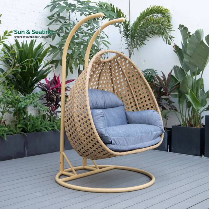 Scutari Double Seater Hanging Swing With Stand For Balcony Garden Swing (Honey) Charcoal Swings