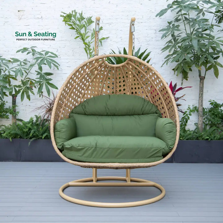 Scutari Double Seater Hanging Swing With Stand For Balcony Garden Swing (Honey) Dark Green Swings