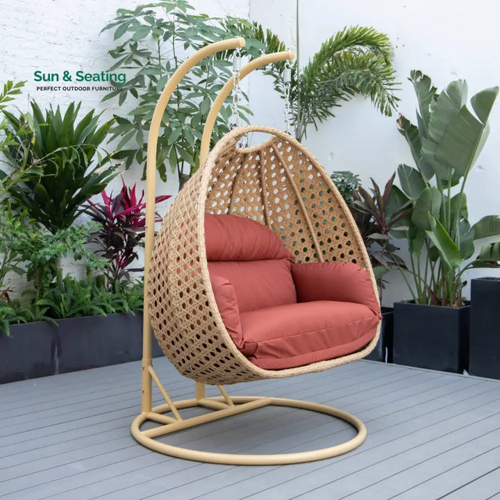 Scutari Double Seater Hanging Swing With Stand For Balcony Garden Swing (Honey) Dark Orange Swings