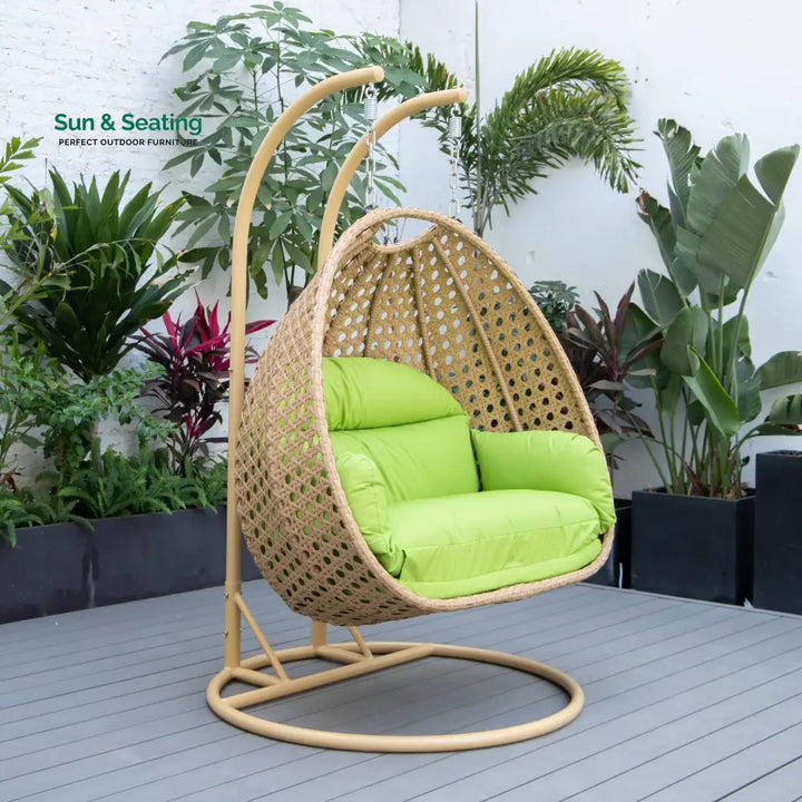 Scutari Double Seater Hanging Swing With Stand For Balcony Garden Swing (Honey) Light Green Swings