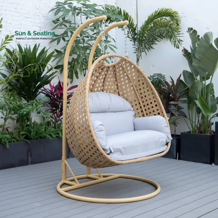 Scutari Double Seater Hanging Swing With Stand For Balcony Garden Swing (Honey) Light Grey Swings