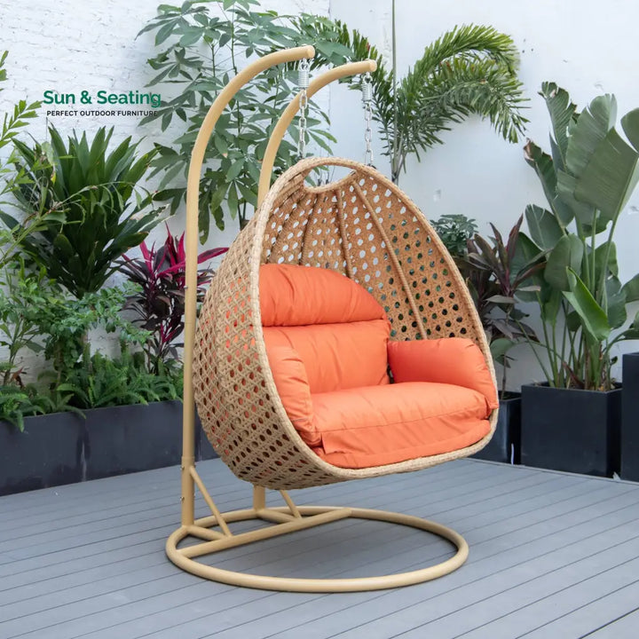 Scutari Double Seater Hanging Swing With Stand For Balcony Garden Swing (Honey) Orange Swings