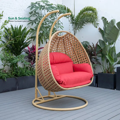 Scutari Double Seater Hanging Swing With Stand For Balcony Garden Swing (Honey) Red Swings