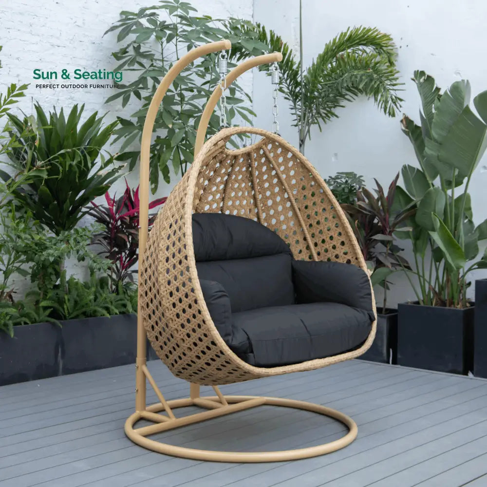 Scutari Double Seater Hanging Swing With Stand For Balcony Garden Swing (Honey) Swings