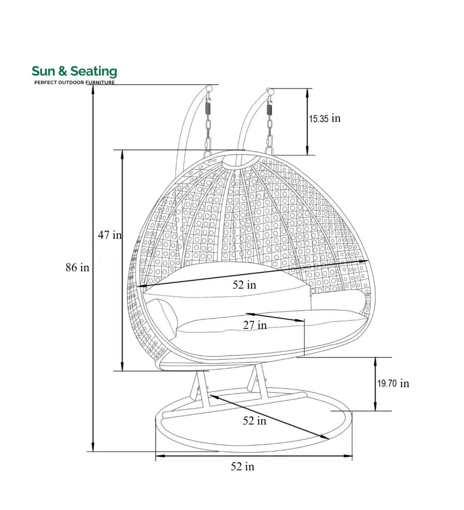 Scutari Double Seater Hanging Swing With Stand For Balcony Garden Swing (Honey) Swings