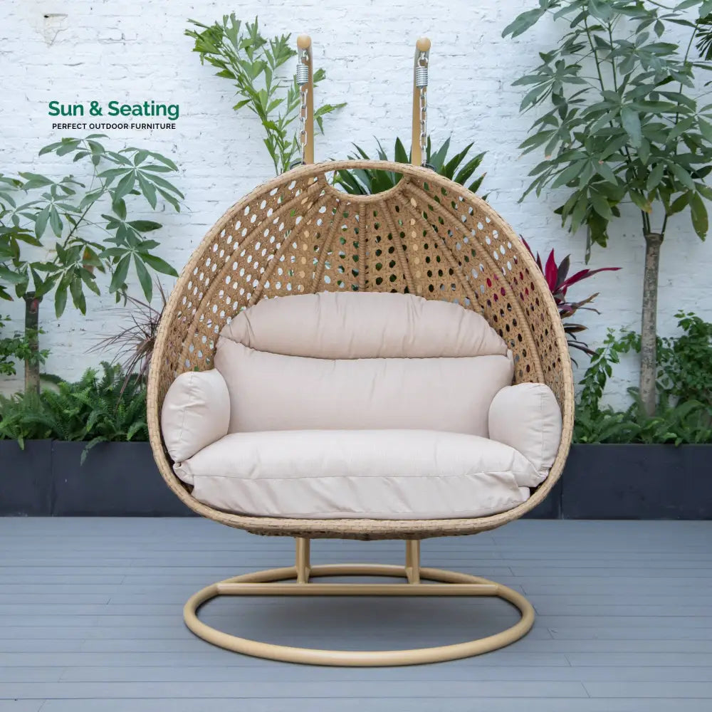 Scutari Double Seater Hanging Swing With Stand For Balcony Garden Swing (Honey) Swings