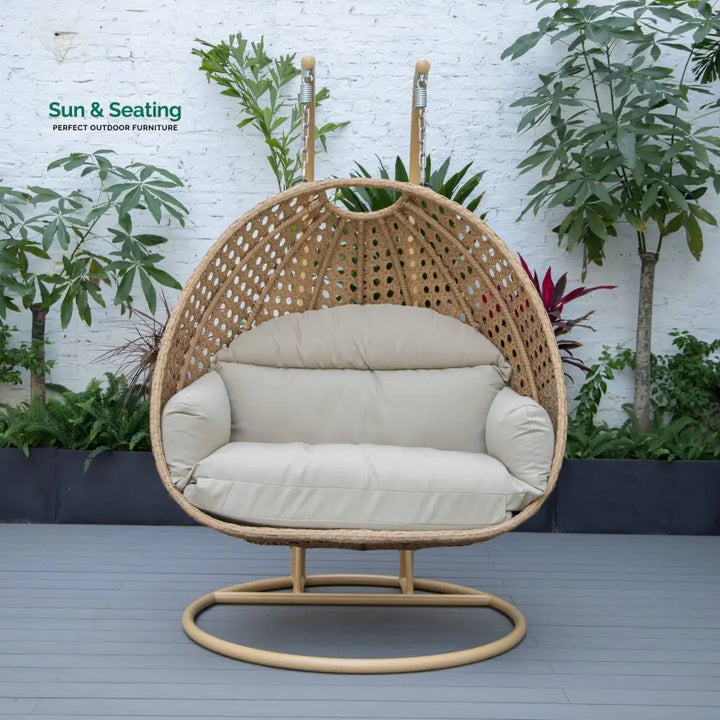 Scutari Double Seater Hanging Swing With Stand For Balcony Garden Swing (Honey) Taupe Swings