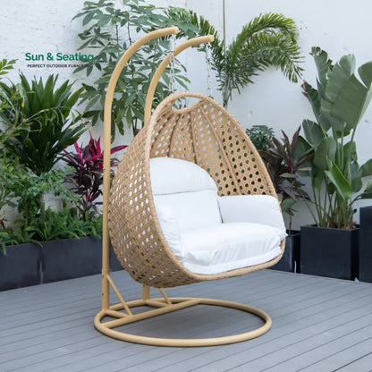 Scutari Double Seater Hanging Swing With Stand For Balcony Garden Swing (Honey) White Swings