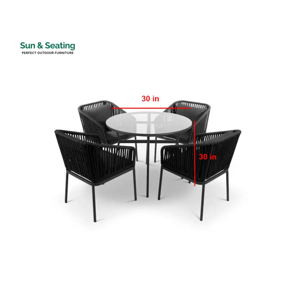 Sedona Outdoor Patio Seating Set 4 Chairs and 1 Table Set (Black) Braided &amp; Rope Coffee Table Sets
