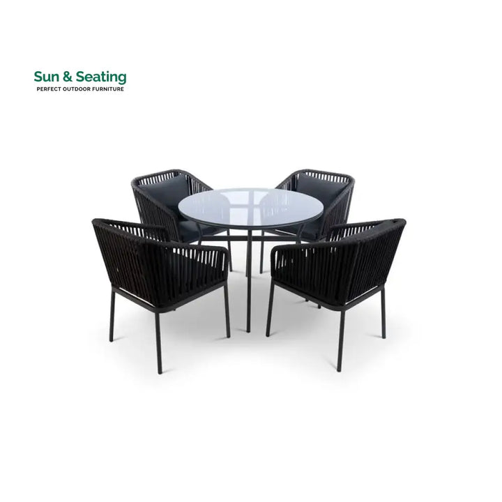 Sedona Outdoor Patio Seating Set 4 Chairs and 1 Table Set (Black) Braided &amp; Rope Coffee Table Sets