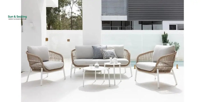 Seibi Outdoor Garden Balcony Sofa Set 2 Seater 2 Single Seater 2 Center Table Set Braided and Rope Sofa Sets