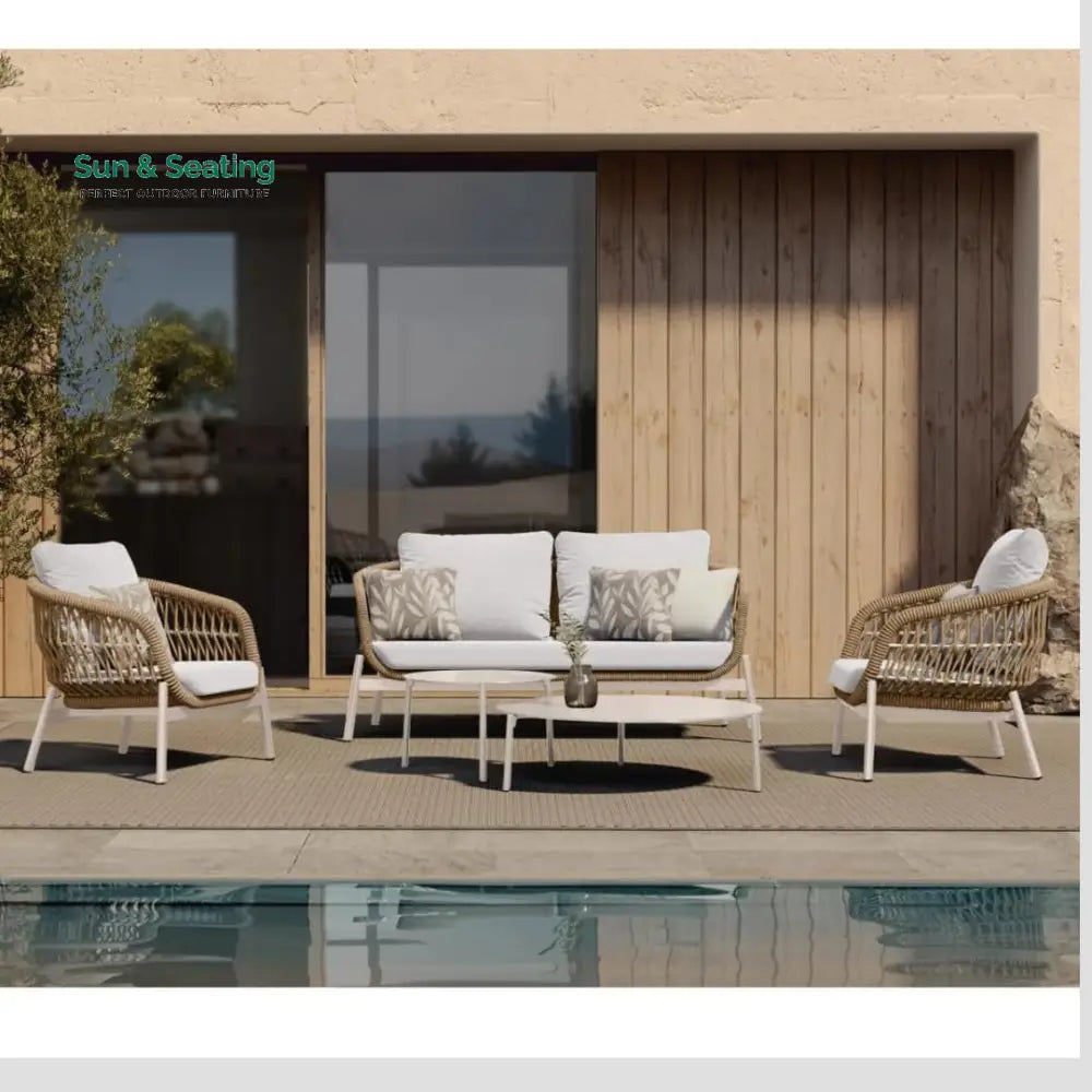 Seibi Outdoor Garden Balcony Sofa Set 2 Seater 2 Single Seater 2 Center Table Set Braided and Rope Sofa Sets