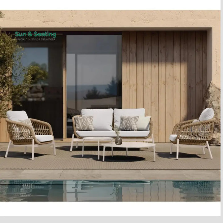Seibi Outdoor Garden Balcony Sofa Set 2 Seater 2 Single Seater 2 Center Table Set Braided and Rope Sofa Sets