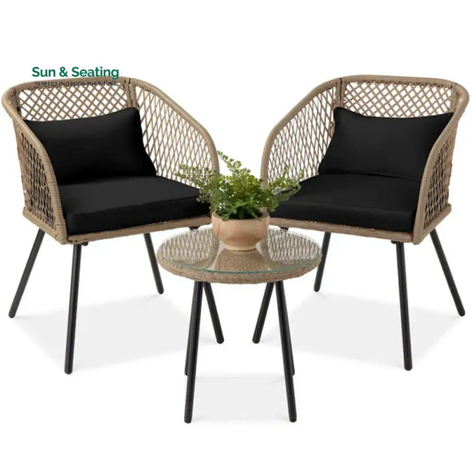 Seidel Outdoor Patio Seating Set 2 Chairs and 1 table Set (Tan) Black Coffee Table Sets