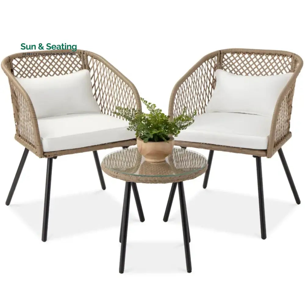 Seidel Outdoor Patio Seating Set 2 Chairs and 1 table Set (Tan) White Coffee Table Sets