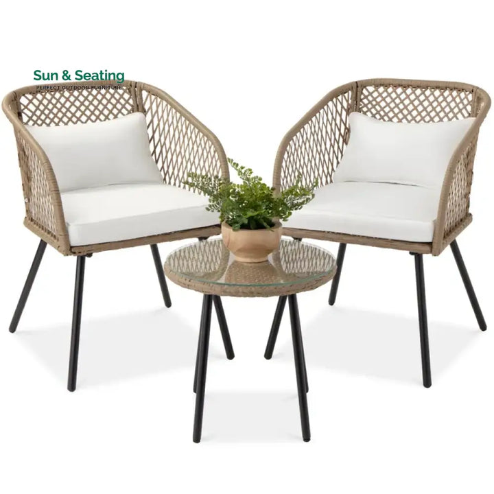 Seidel Outdoor Patio Seating Set 2 Chairs and 1 table Set (Tan) White Coffee Table Sets