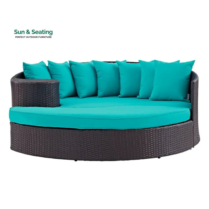 Senta Outdoor Rattan Wicker Daybed (Dark Brown &amp; Turquoise Blue) Daybed