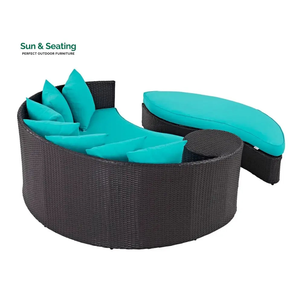 Senta Outdoor Rattan Wicker Daybed (Dark Brown &amp; Turquoise Blue) Daybed