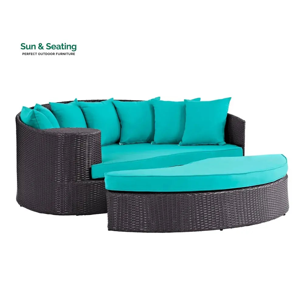 Senta Outdoor Rattan Wicker Daybed (Dark Brown &amp; Turquoise Blue) Daybed