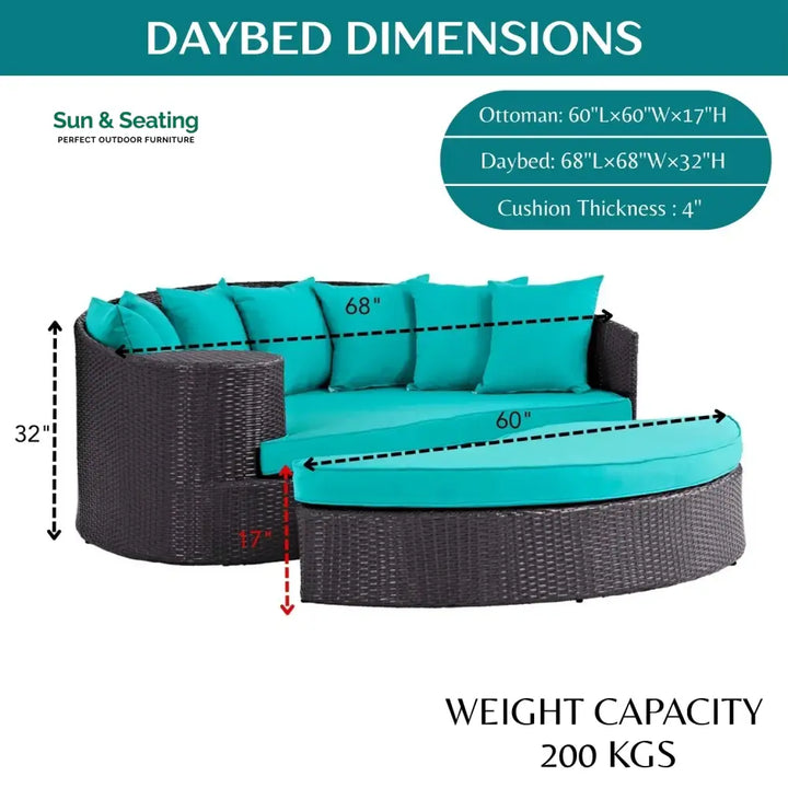 Senta Outdoor Rattan Wicker Daybed (Dark Brown &amp; Turquoise Blue) Daybed
