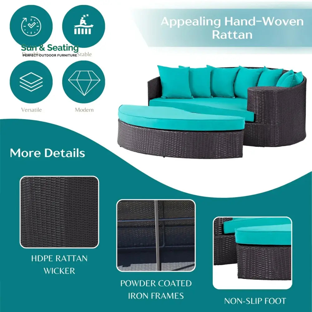 Senta Outdoor Rattan Wicker Daybed (Dark Brown &amp; Turquoise Blue) Daybed