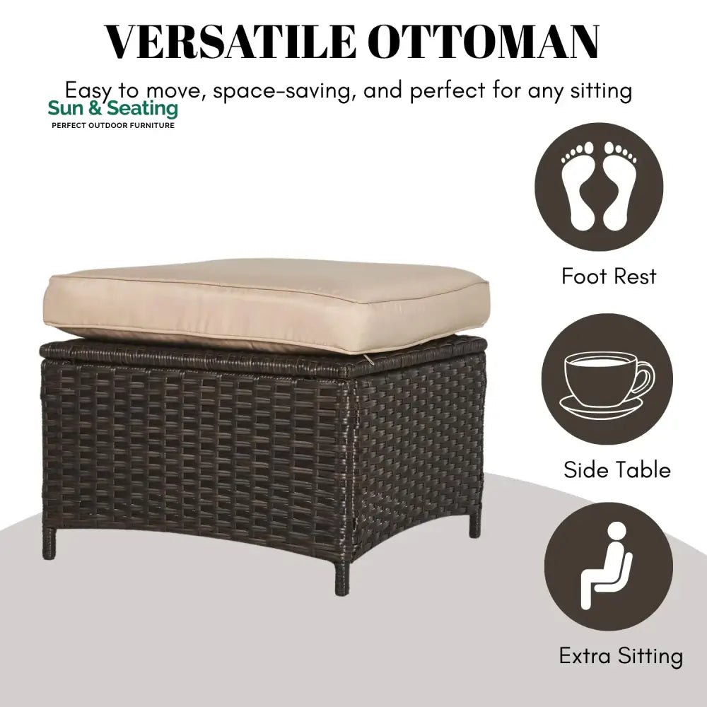 Set of 2 Outdoor Rattan Wicker Ottomans Footrest