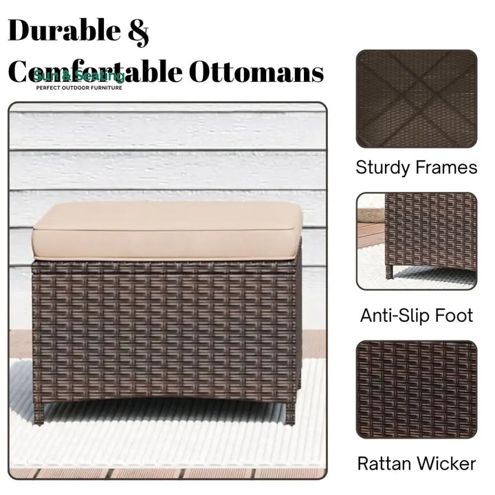 Set of 2 Outdoor Rattan Wicker Ottomans Footrest