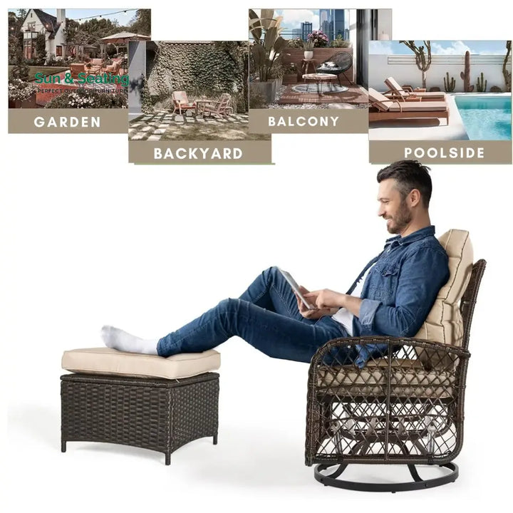 Set of 2 Outdoor Rattan Wicker Ottomans Footrest
