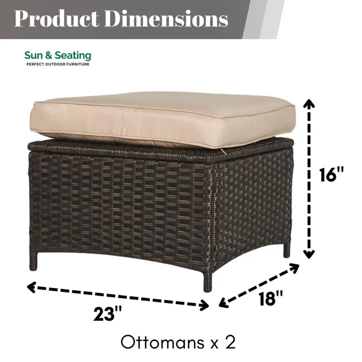 Set of 2 Outdoor Rattan Wicker Ottomans Footrest
