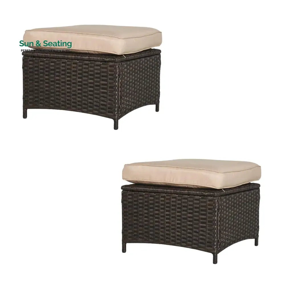 Set of 2 Outdoor Rattan Wicker Ottomans Footrest