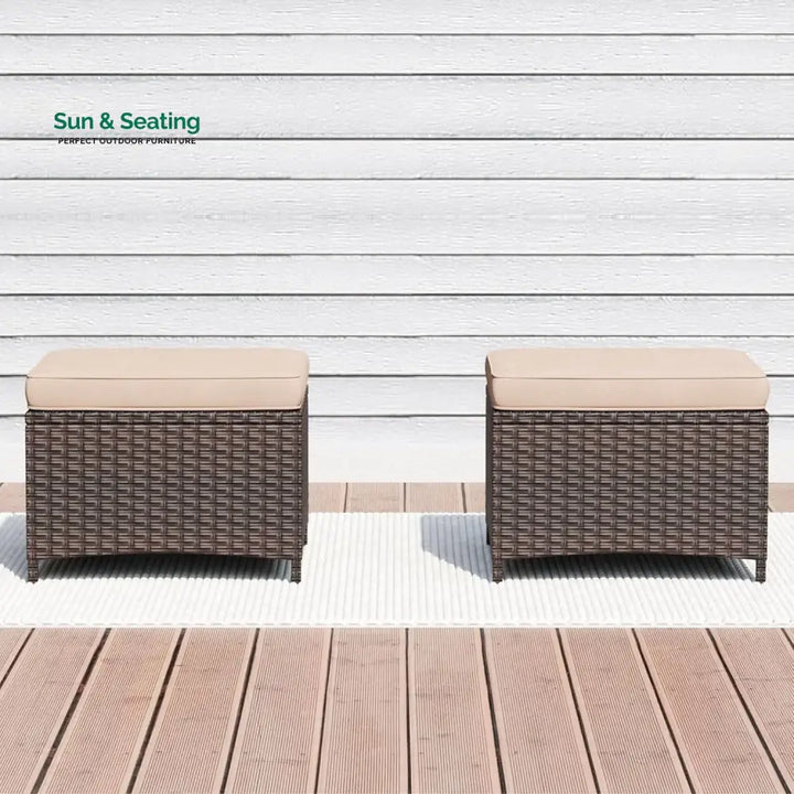 Set of 2 Outdoor Rattan Wicker Ottomans Footrest