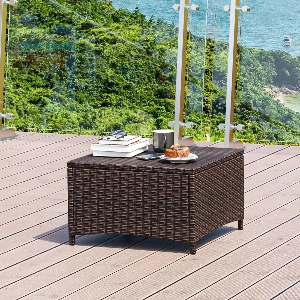 Set of 2 Outdoor Rattan Wicker Ottomans Footrest