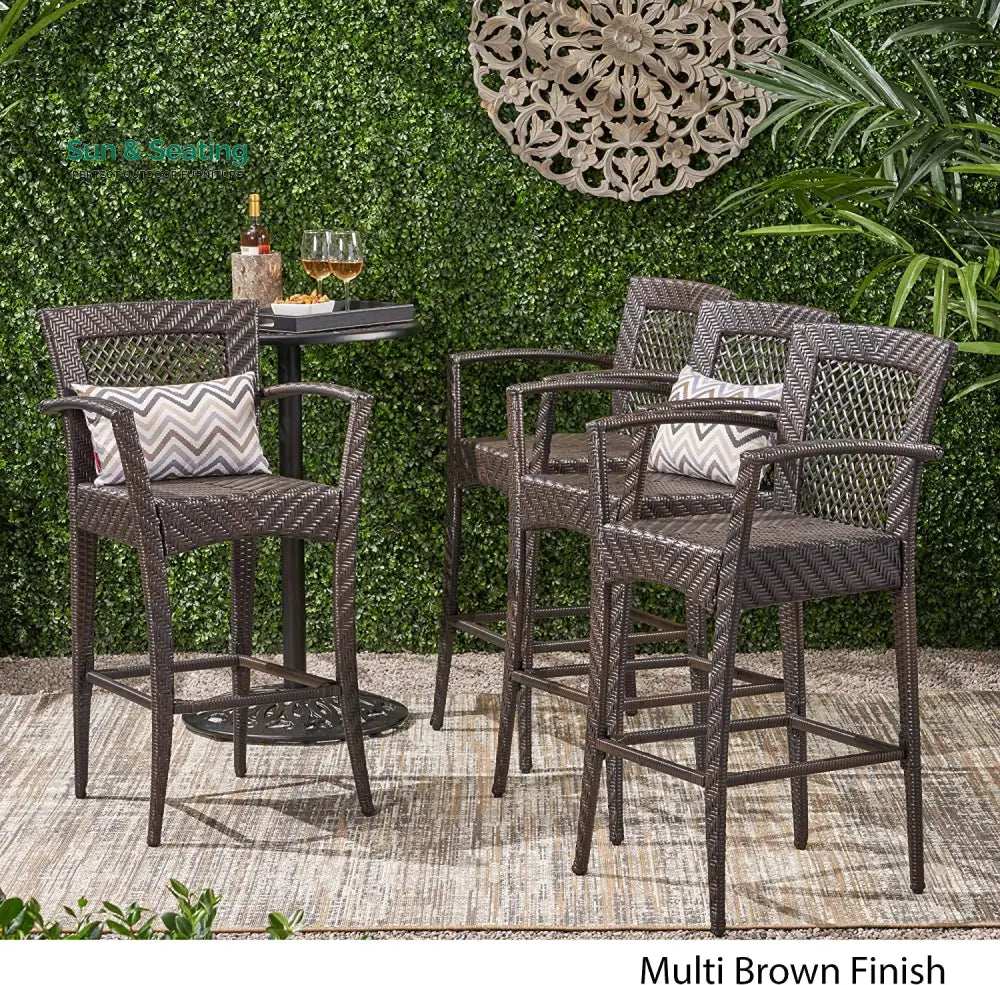 Severino Outdoor Patio Bar Chair 4 Chairs For Balcony (Brown) Bar Sets