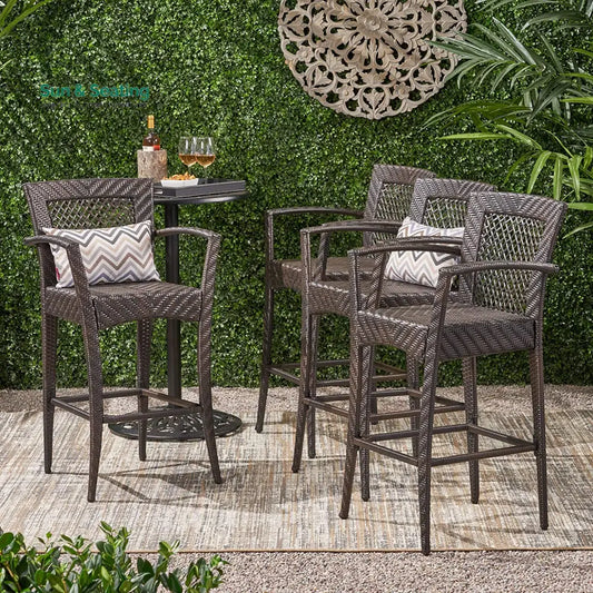 Severino Outdoor Patio Bar Chair 4 Chairs For Balcony (Brown) Bar Sets