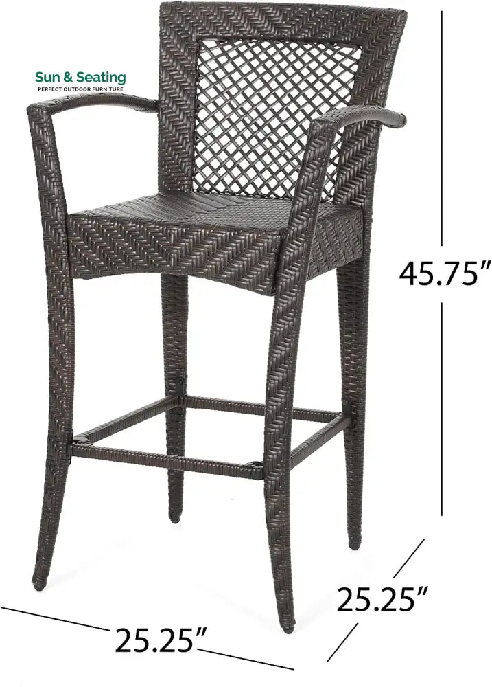 Severino Outdoor Patio Bar Chair 4 Chairs For Balcony (Brown) Bar Sets