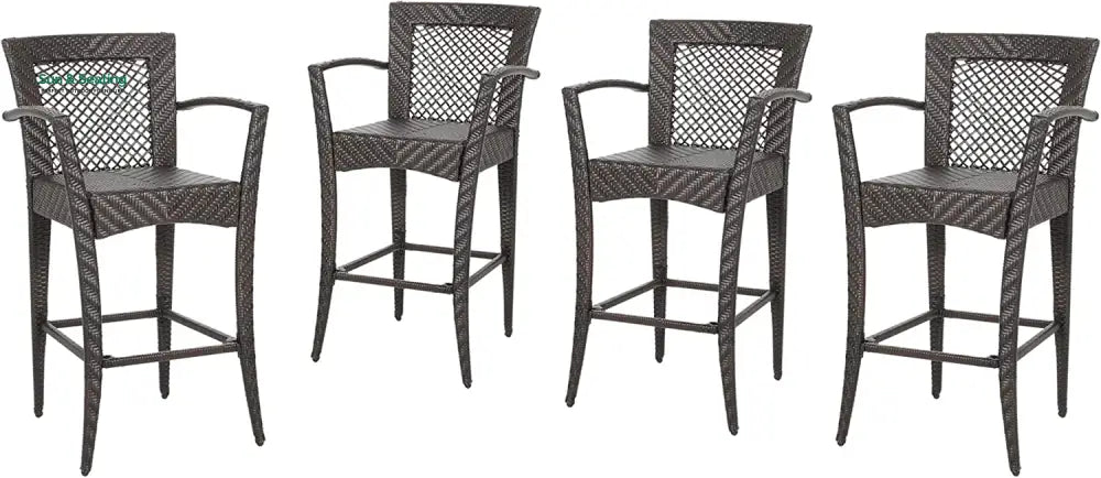 Severino Outdoor Patio Bar Chair 4 Chairs For Balcony (Brown) Bar Sets