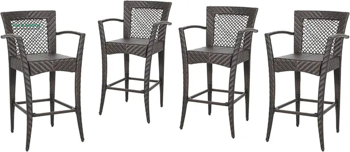Severino Outdoor Patio Bar Chair 4 Chairs For Balcony (Brown) Bar Sets