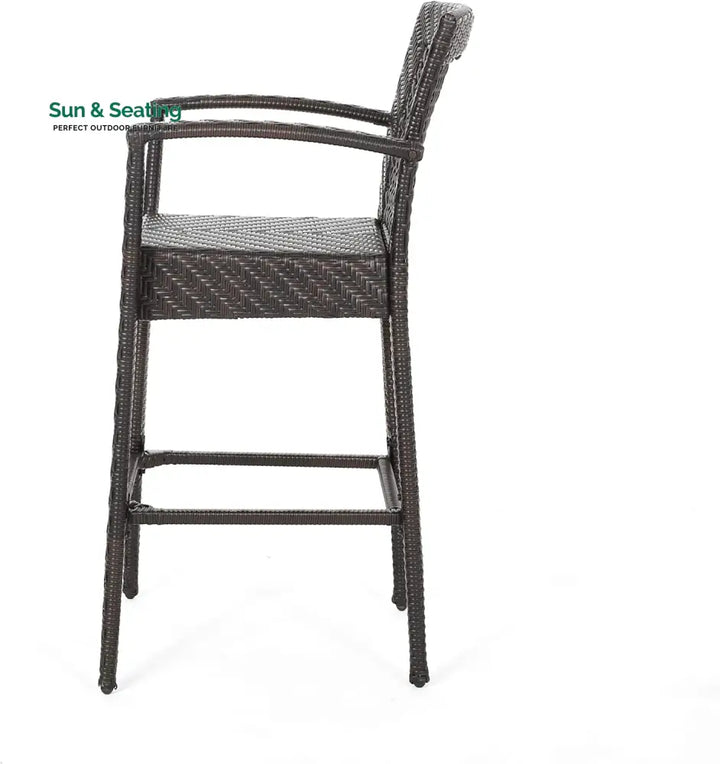 Severino Outdoor Patio Bar Chair 4 Chairs For Balcony (Brown) Bar Sets