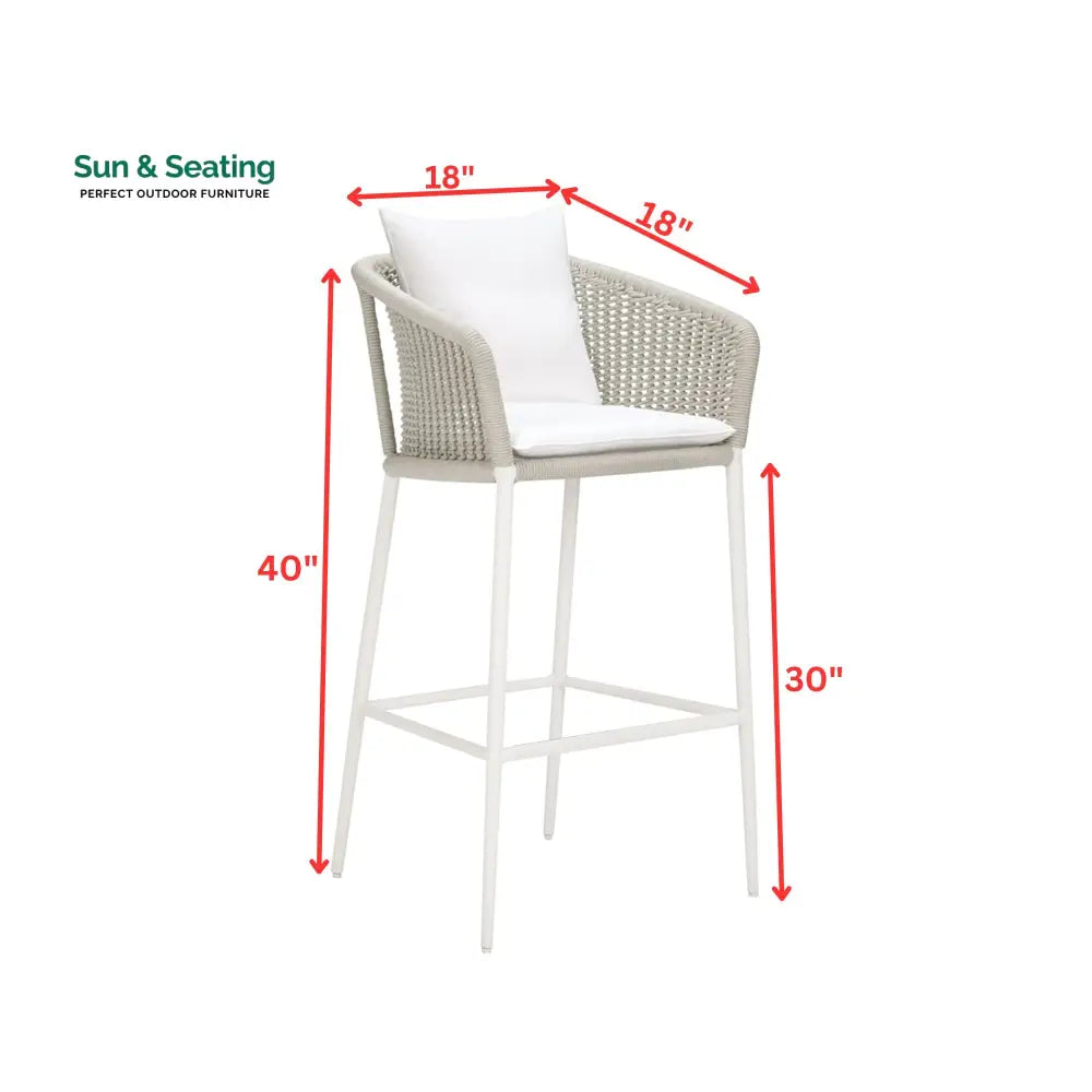 Sezgin Outdoor Patio Bar Chair 2 Chair For Balcony Braided &amp; Rope (Ivory) Bar Sets