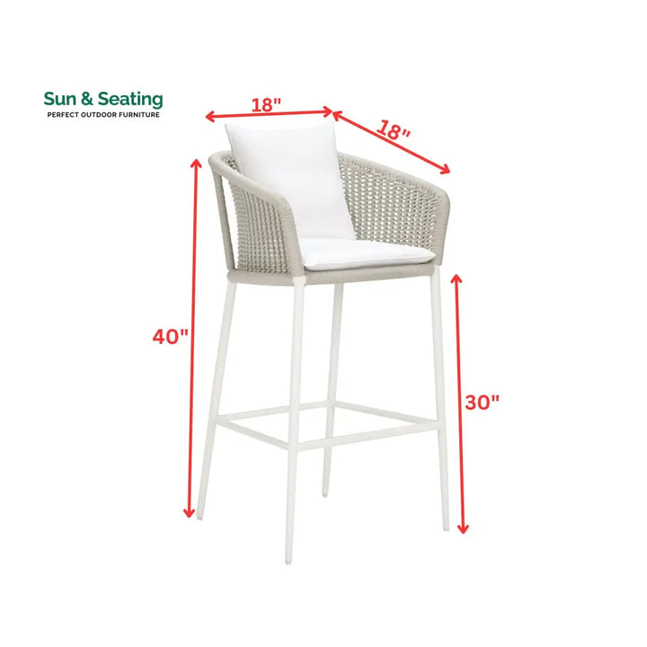 Sezgin Outdoor Patio Bar Chair 2 Chair For Balcony Braided &amp; Rope (Ivory) Bar Sets