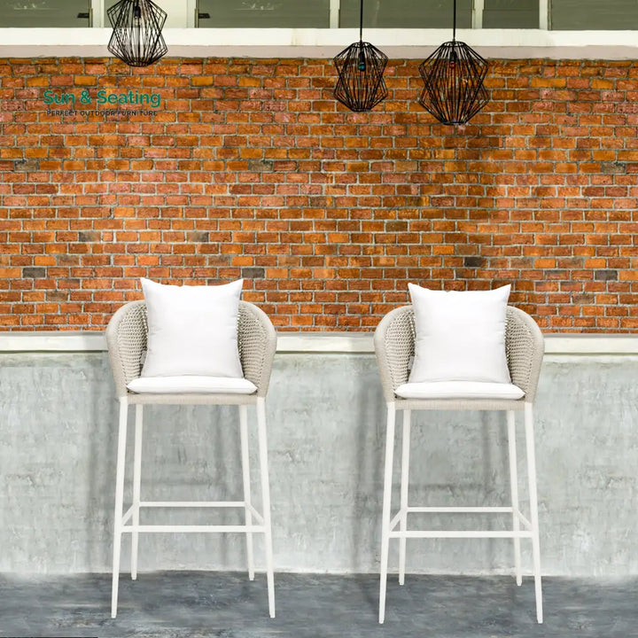 Sezgin Outdoor Patio Bar Chair 2 Chair For Balcony Braided &amp; Rope (Ivory) Bar Sets