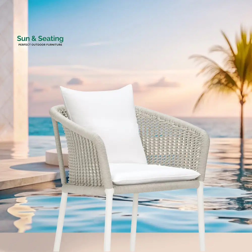 Sezgin Outdoor Patio Bar Chair 2 Chair For Balcony Braided &amp; Rope (Ivory) Bar Sets
