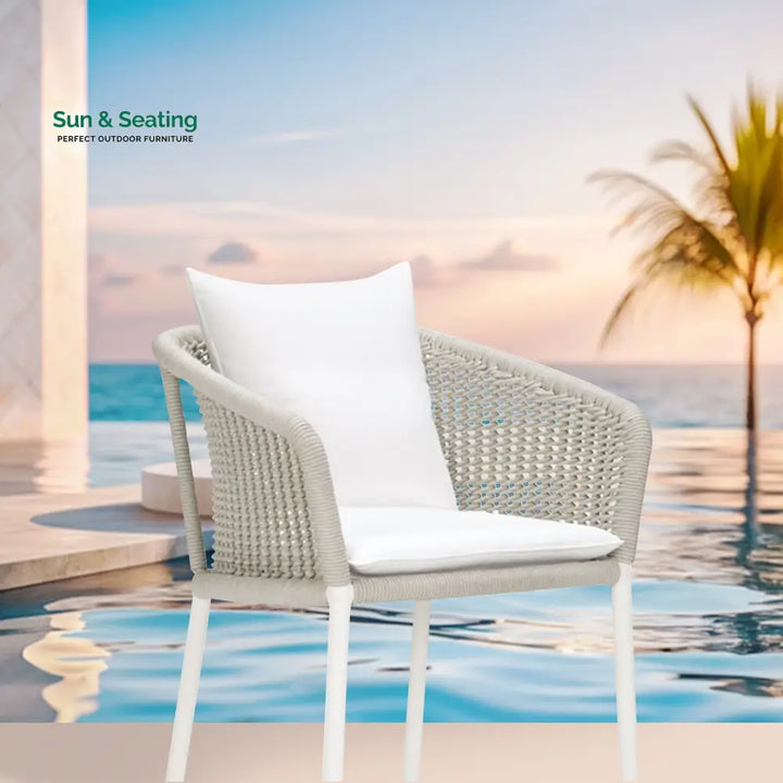 Sezgin Outdoor Patio Bar Chair 2 Chair For Balcony Braided &amp; Rope (Ivory) Bar Sets
