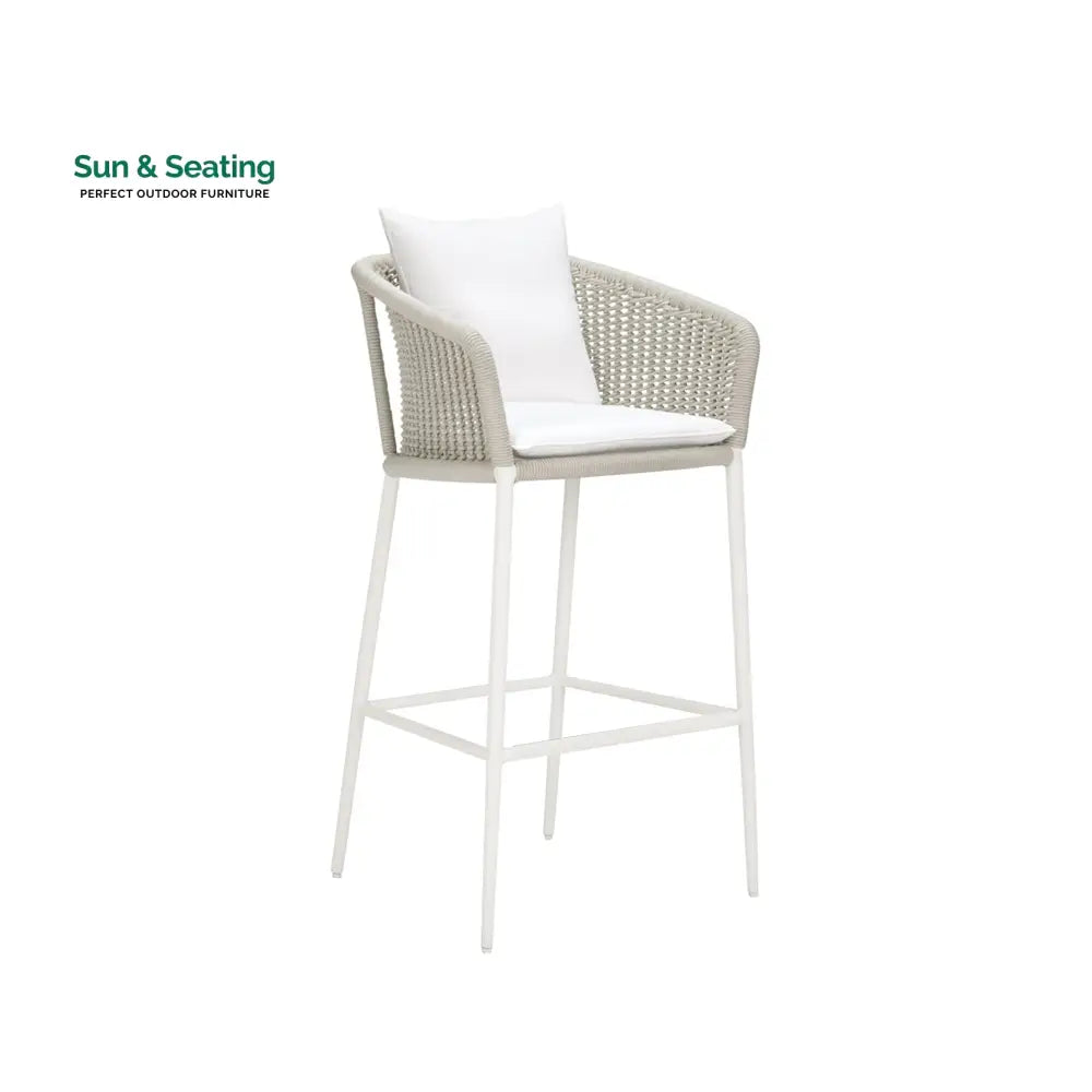 Sezgin Outdoor Patio Bar Chair 2 Chair For Balcony Braided &amp; Rope (Ivory) Bar Sets