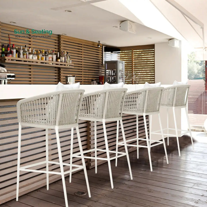 Sezgin Outdoor Patio Bar Chair 2 Chair For Balcony Braided &amp; Rope (Ivory) Bar Sets