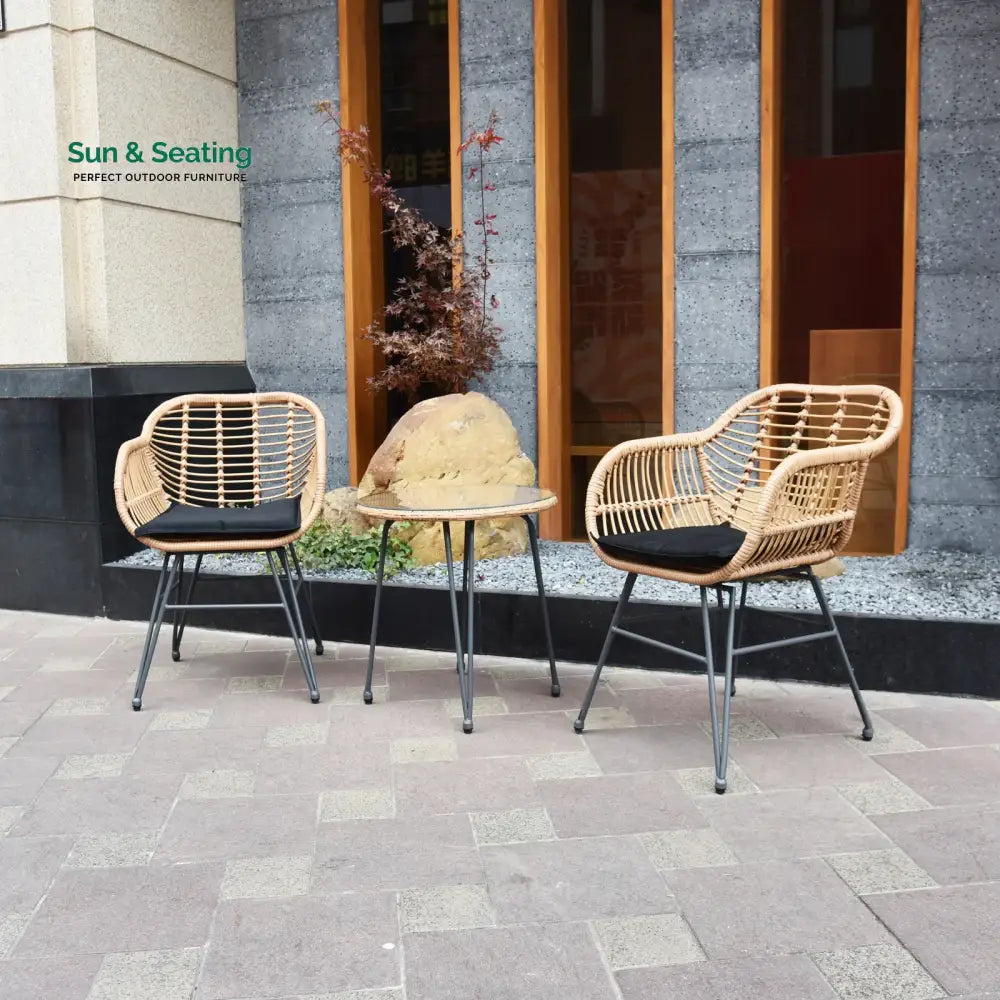 Shashibala Outdoor Patio Seating Set 2 Chairs and 1 Table Set (Honey + Black) Coffee Table Sets