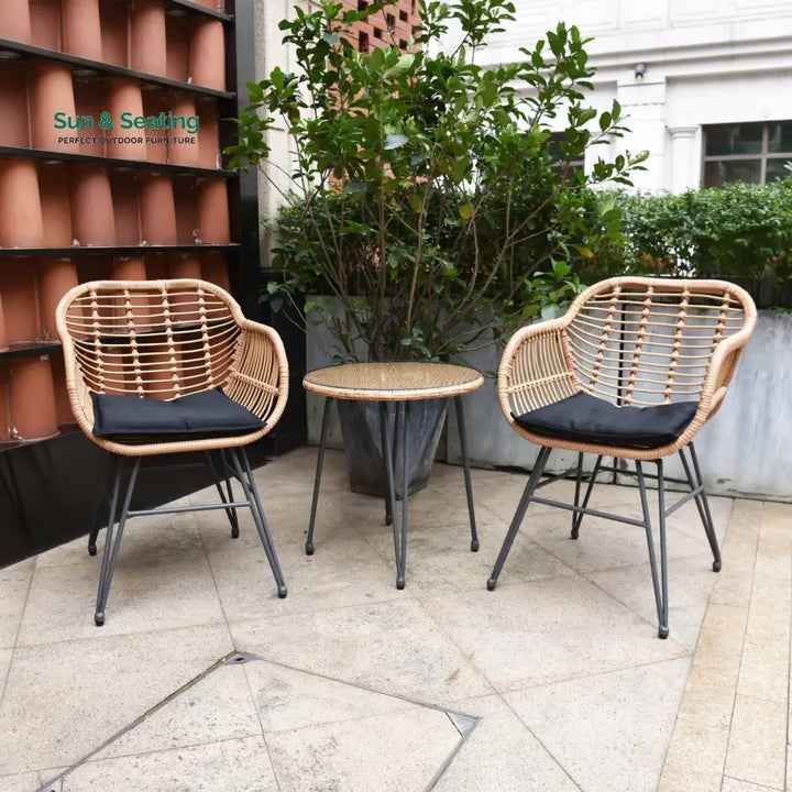 Shashibala Outdoor Patio Seating Set 2 Chairs and 1 Table Set (Honey + Black) Coffee Table Sets